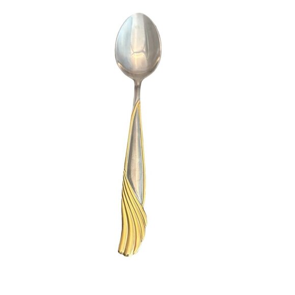 Cambridge Stainless Florentine Set of 4 Teaspoons Small Spoon Silver Gold 6 1/8" - Picture 3 of 6